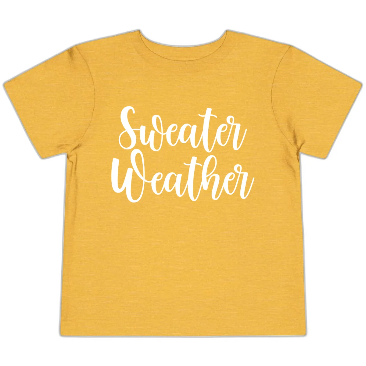 Sweater Weather Typography Design Toddler T-Shirt in Heather Yellow Gold