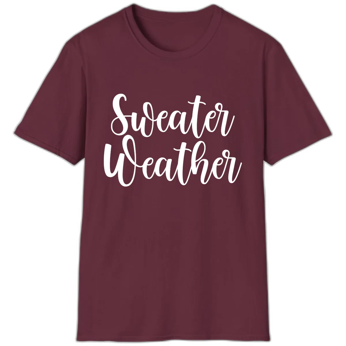Sweater Weather Typography Design T-Shirt in Maroon