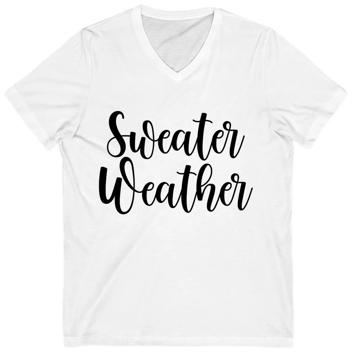 Sweater Weather Typography Design V-Neck in White