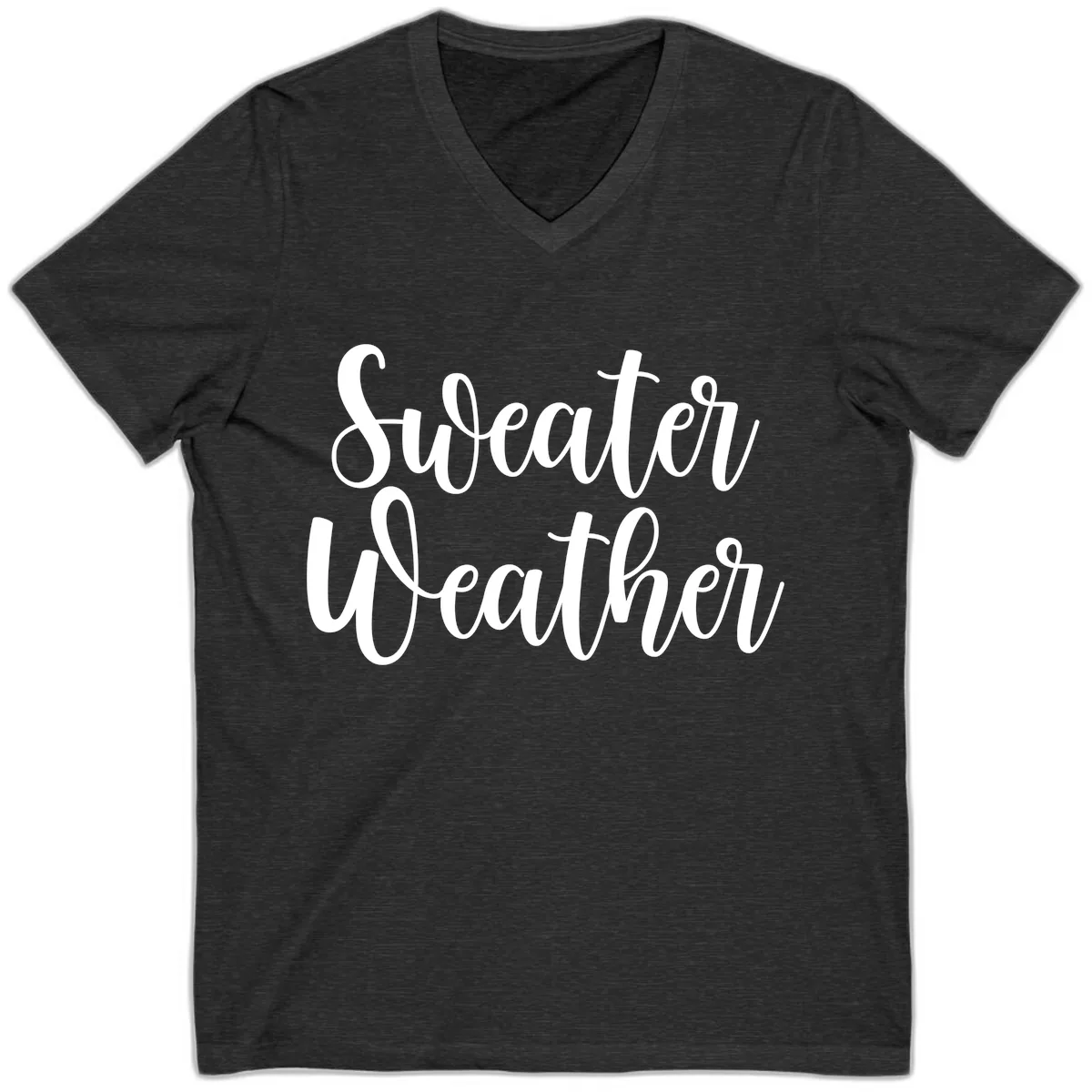 Sweater Weather Typography Design V-Neck in Dark Grey Heather