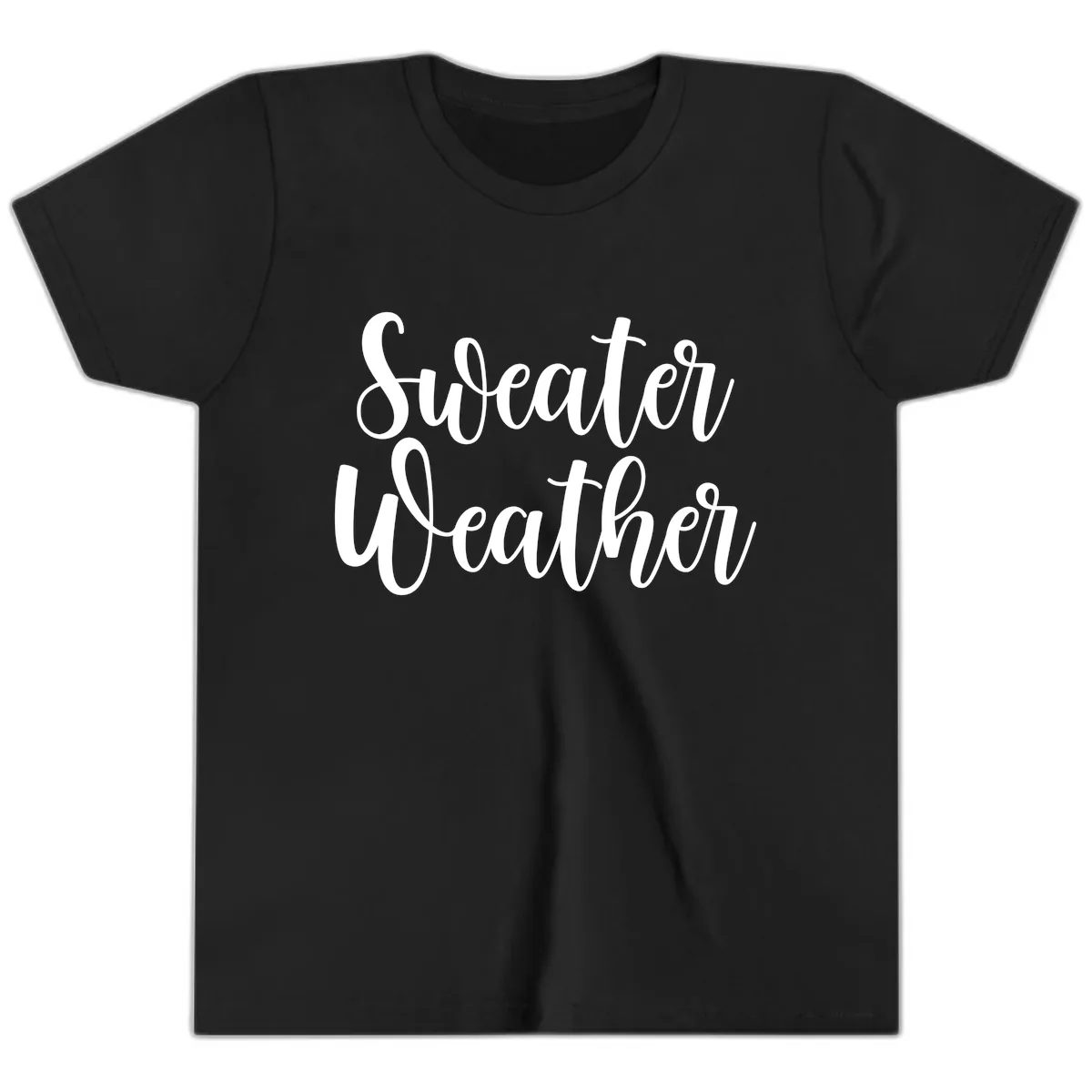 Sweater Weather Typography Design Youth T-Shirt in Black