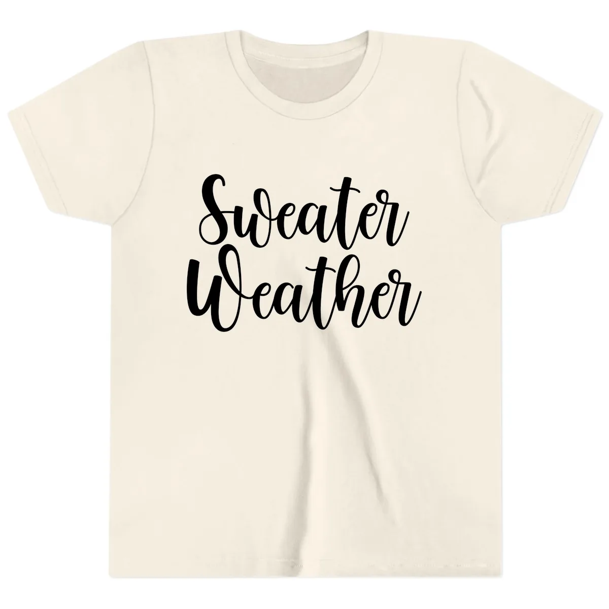 Sweater Weather Typography Design Youth T-Shirt in Natural
