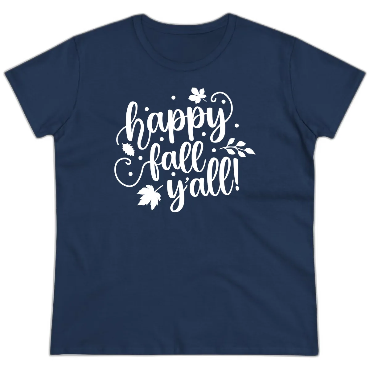 Happy Fall Y'all Script Design Ladies Tee in Navy