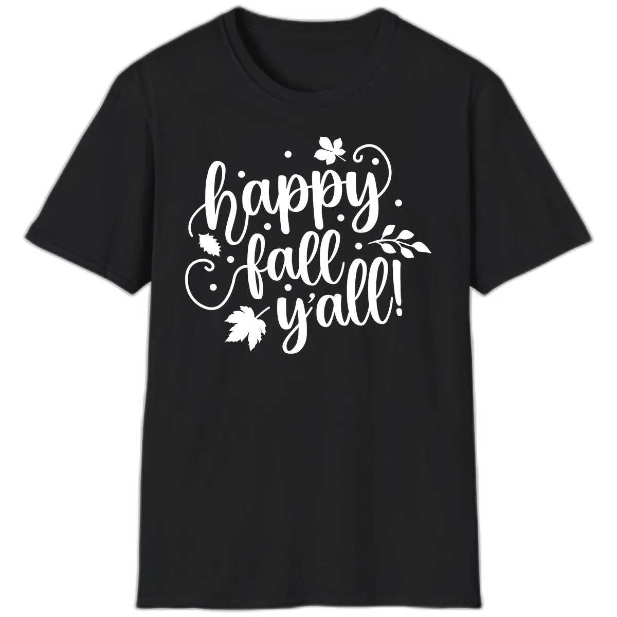 Happy Fall Y'all Script Design T-Shirt in Black