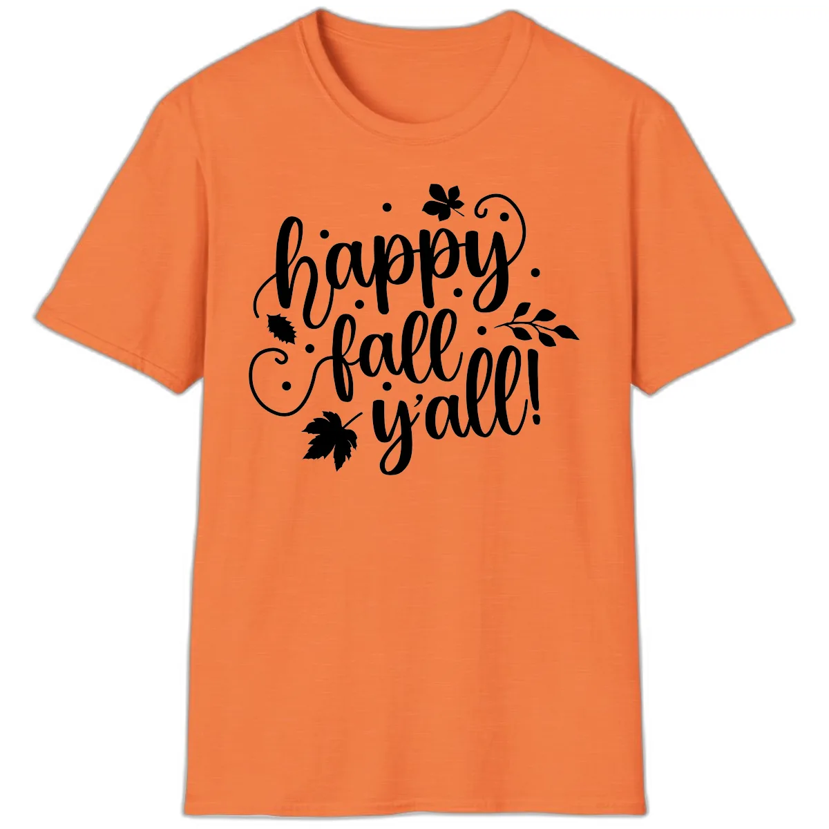 Happy Fall Y'all Script Design T-Shirt in Heather Orange