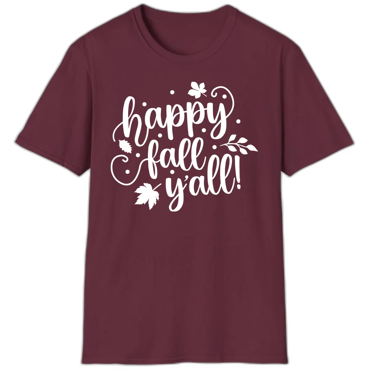 Happy Fall Y'all Script Design T-Shirt in Maroon