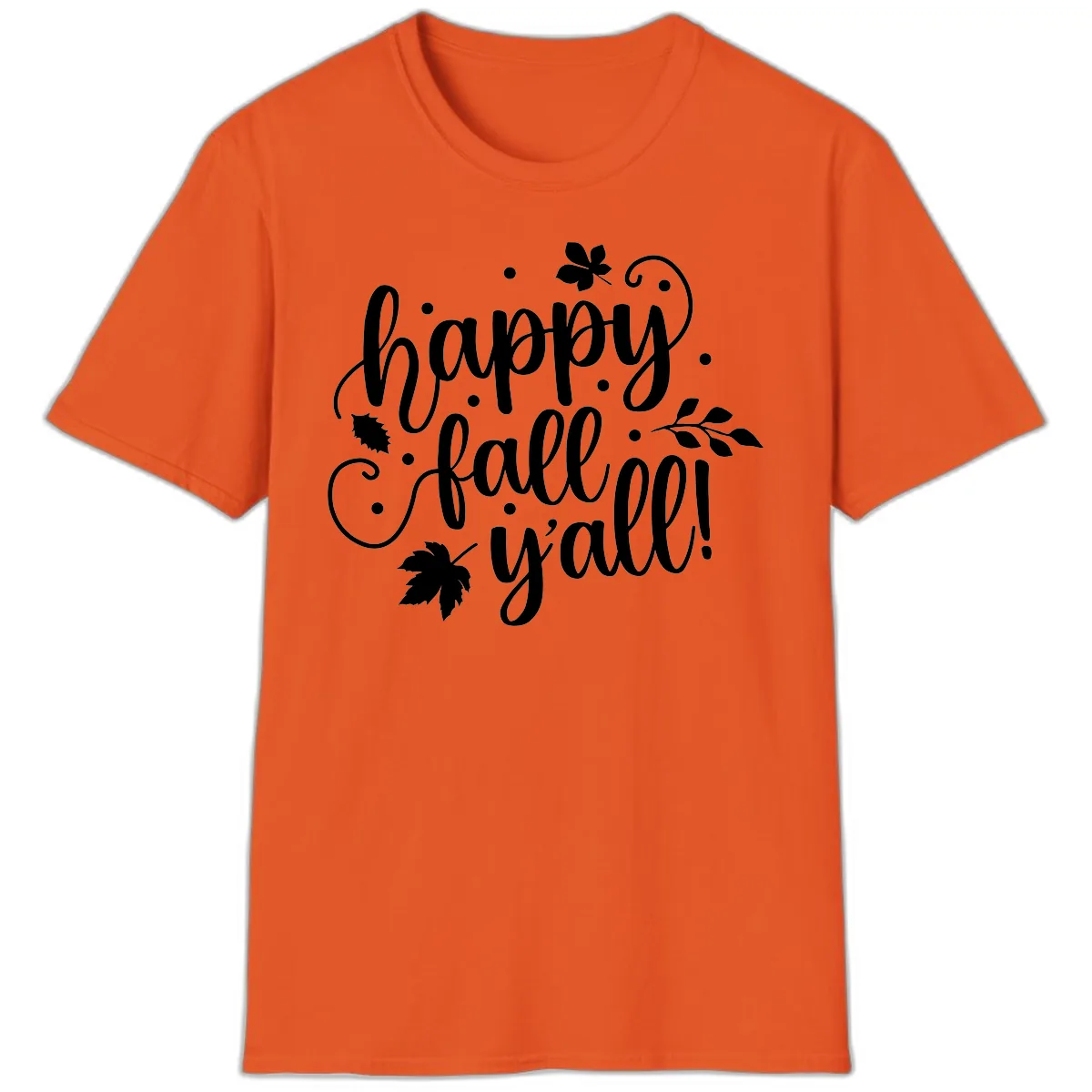 Happy Fall Y'all Script Design T-Shirt in Orange
