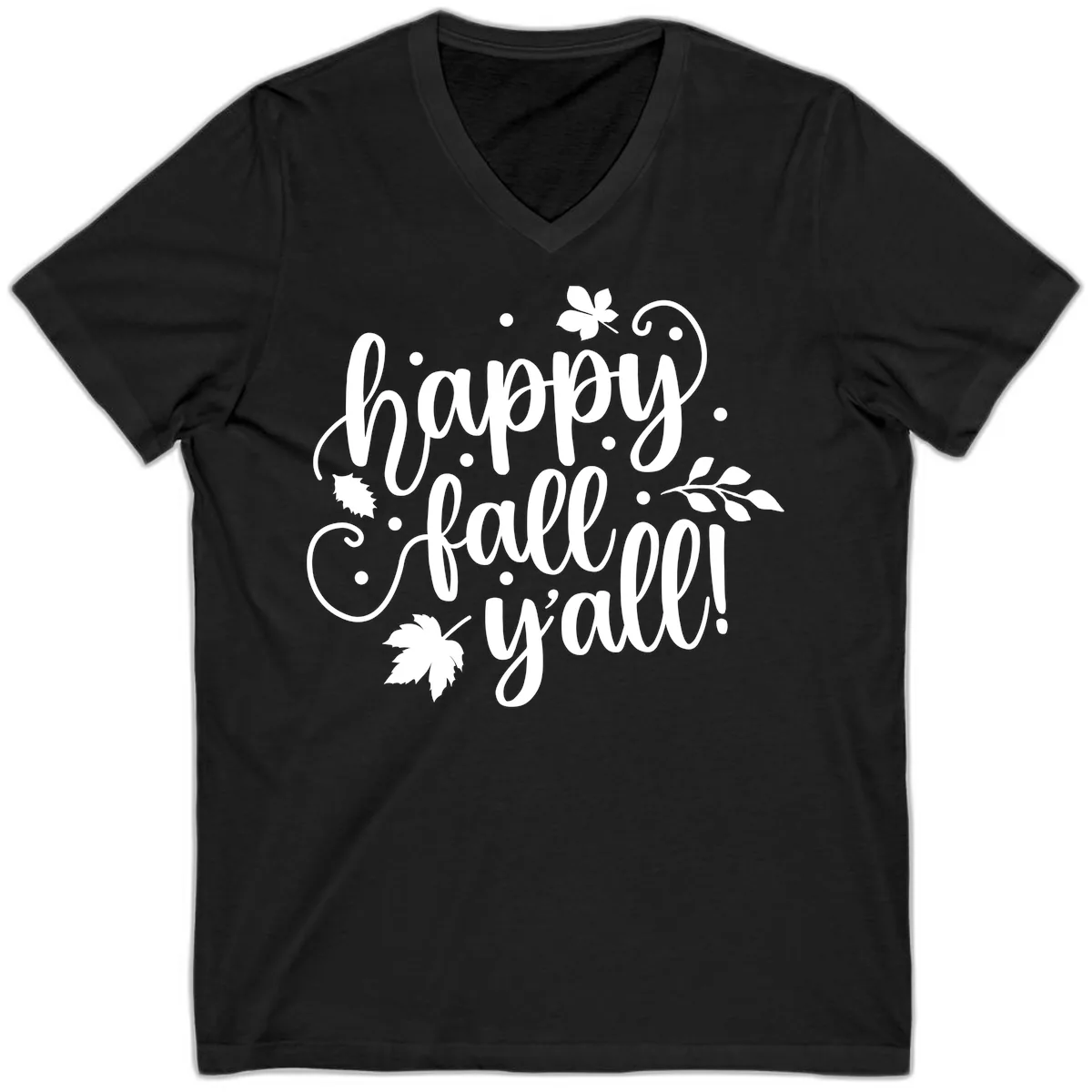 Happy Fall Y'all Script Design V-Neck in Black