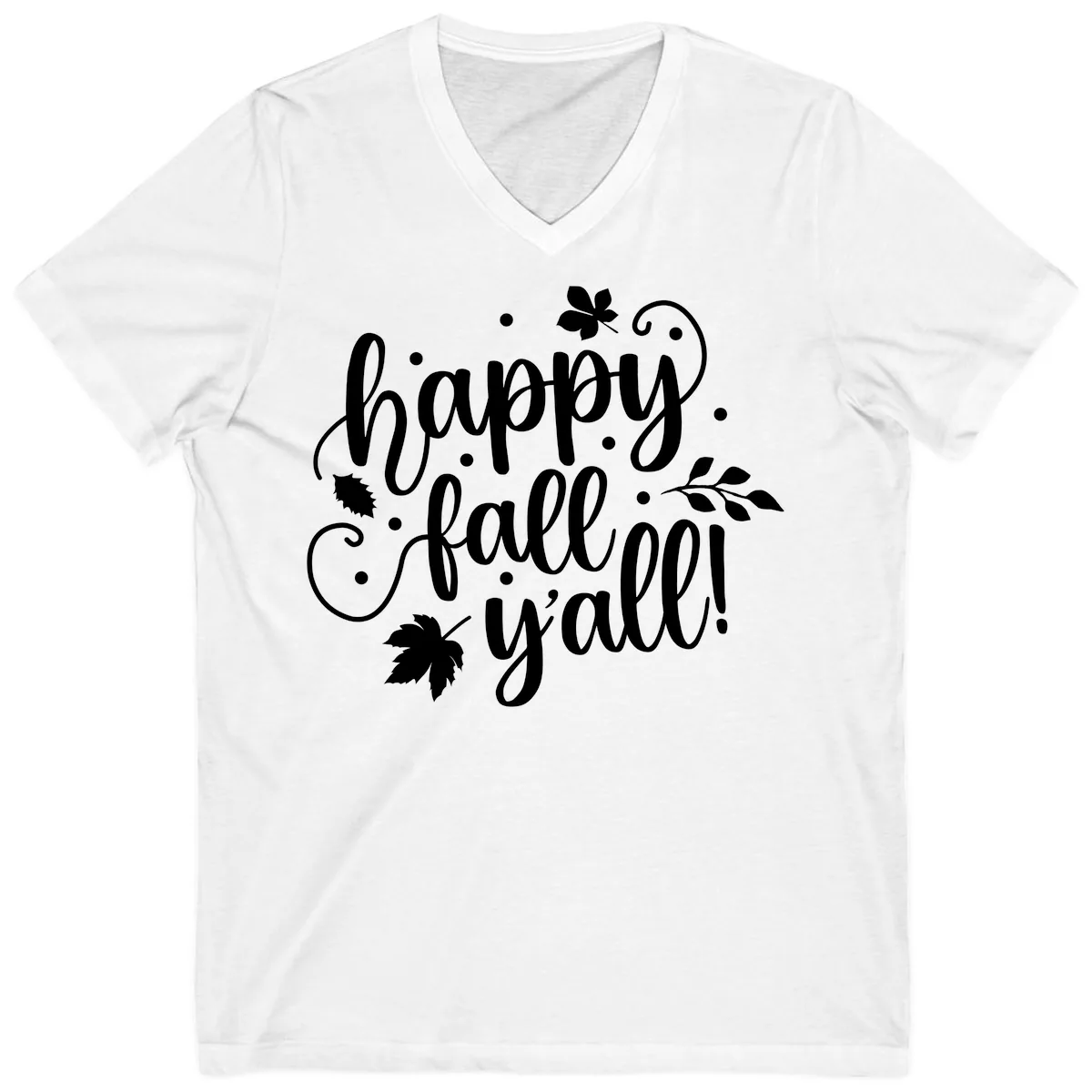Happy Fall Y'all Script Design V-Neck in White