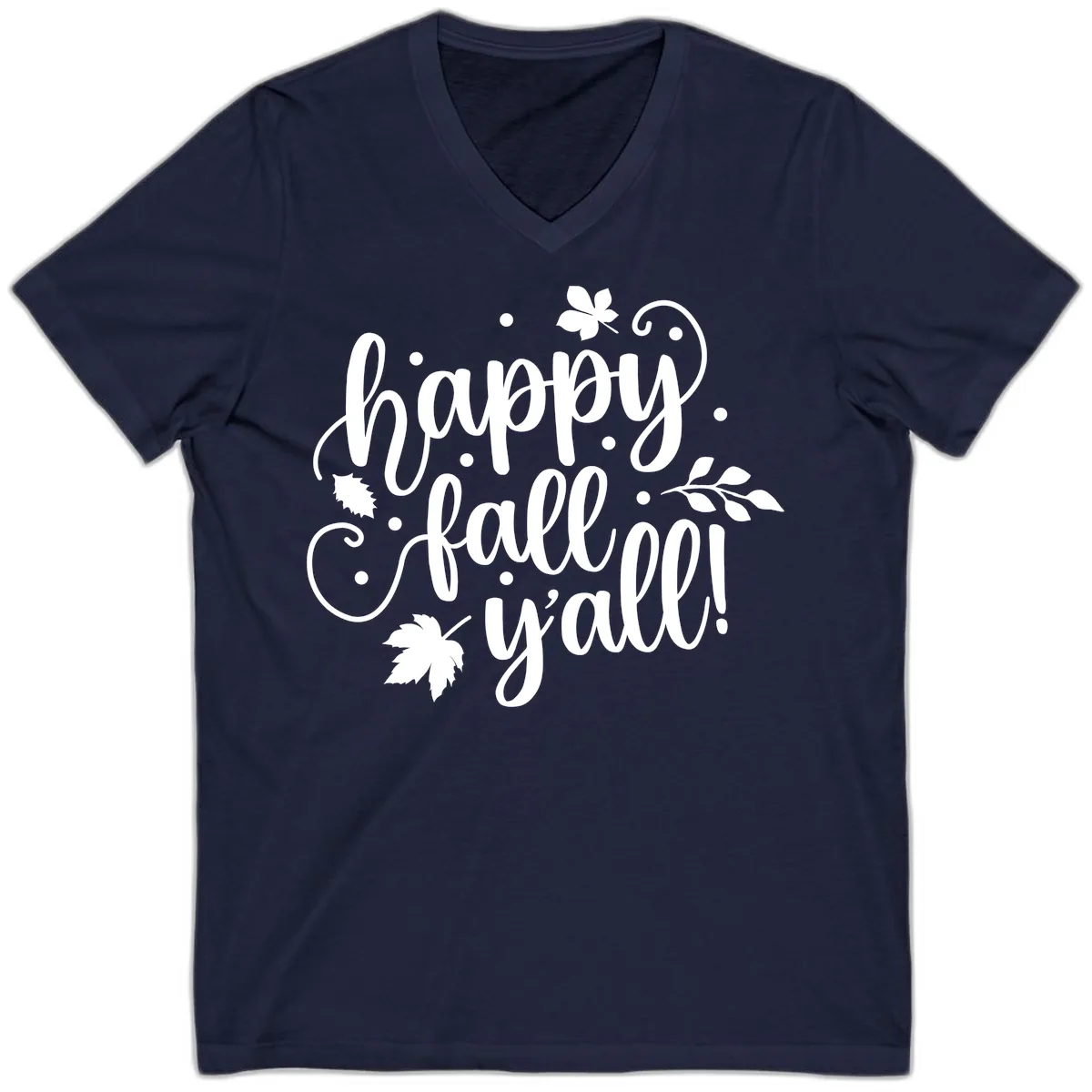 Happy Fall Y'all Script Design V-Neck in Navy