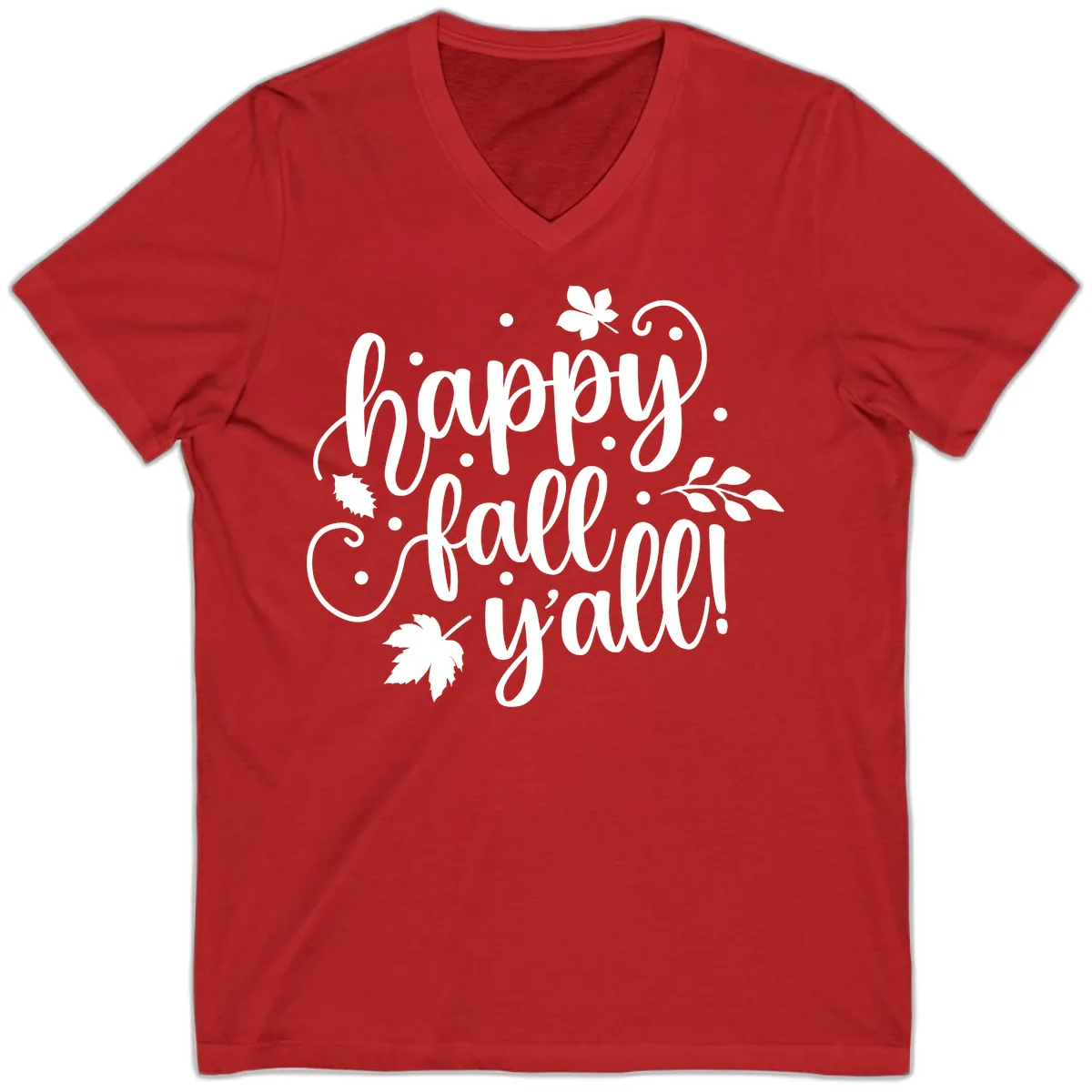 Happy Fall Y'all Script Design V-Neck in Red