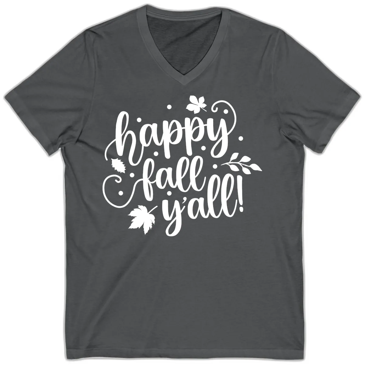 Happy Fall Y'all Script Design V-Neck in Asphalt
