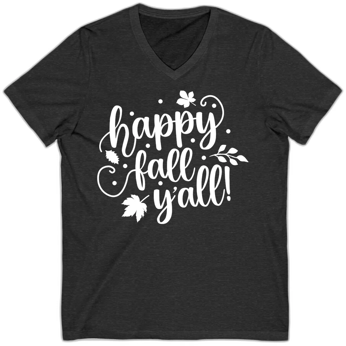 Happy Fall Y'all Script Design V-Neck in Dark Grey Heather