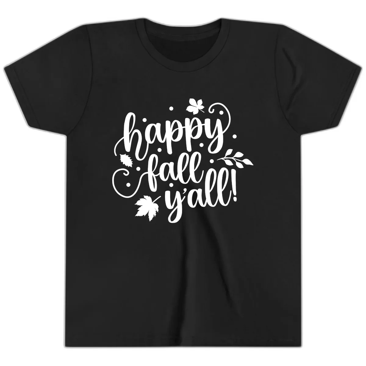 Happy Fall Y'all Script Design Youth T-Shirt in Black