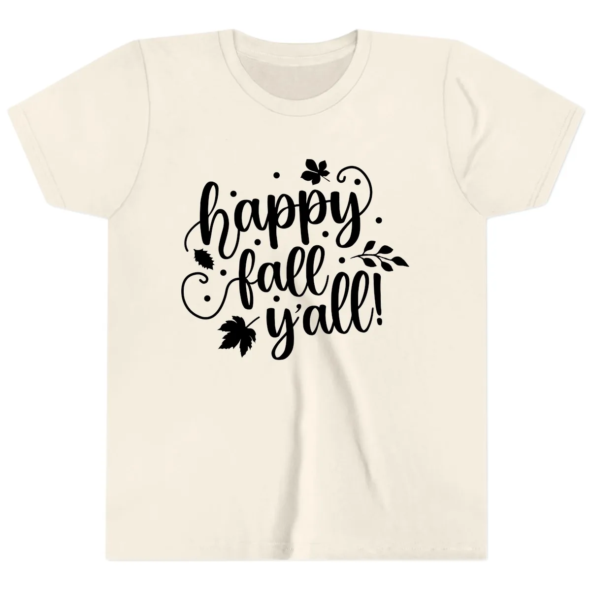 Happy Fall Y'all Script Design Youth T-Shirt in Natural