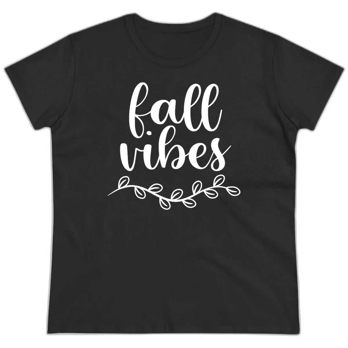 Fall Vibes Script Typography Design Ladies Tee in Black