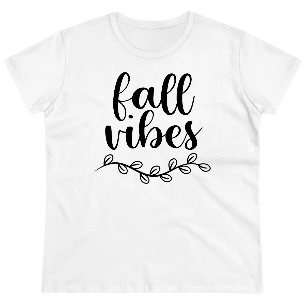 Fall Vibes Script Typography Design Ladies Tee in White