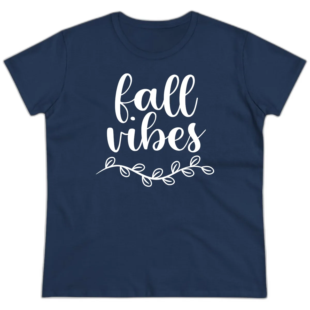 Fall Vibes Script Typography Design Ladies Tee in Navy