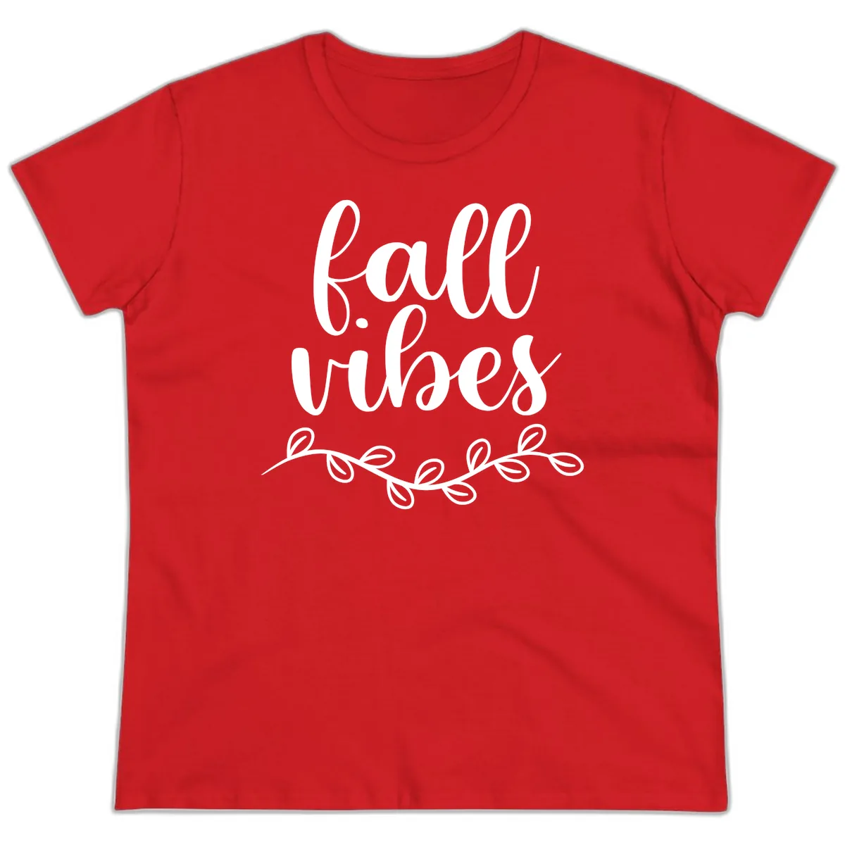 Fall Vibes Script Typography Design Ladies Tee in Red