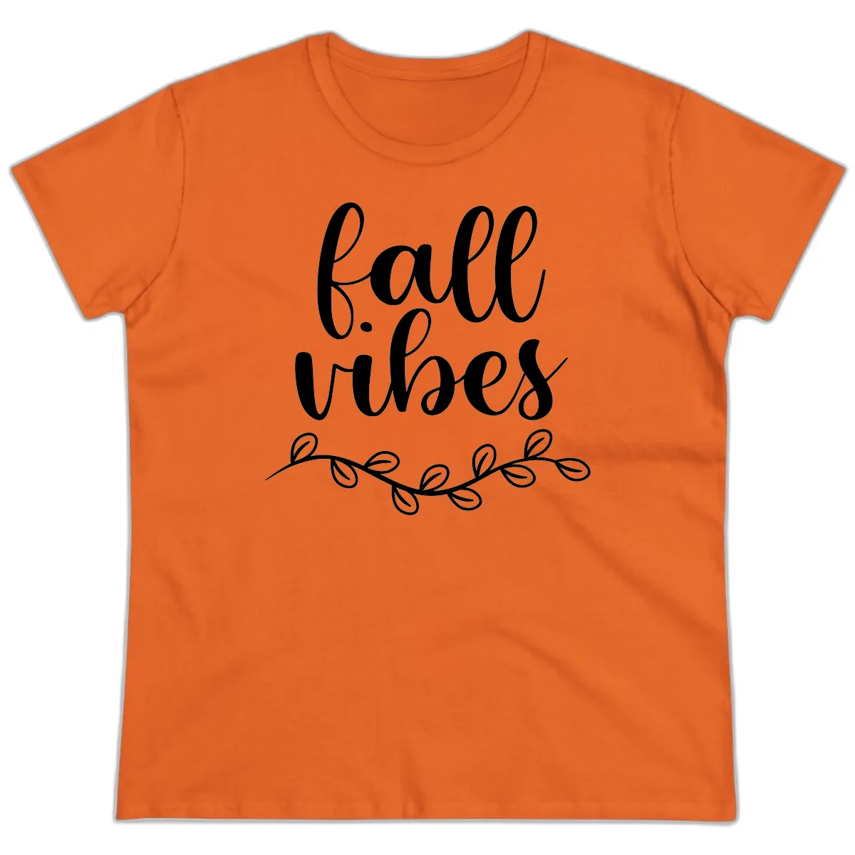Fall Vibes Script Typography Design Ladies Tee in Orange
