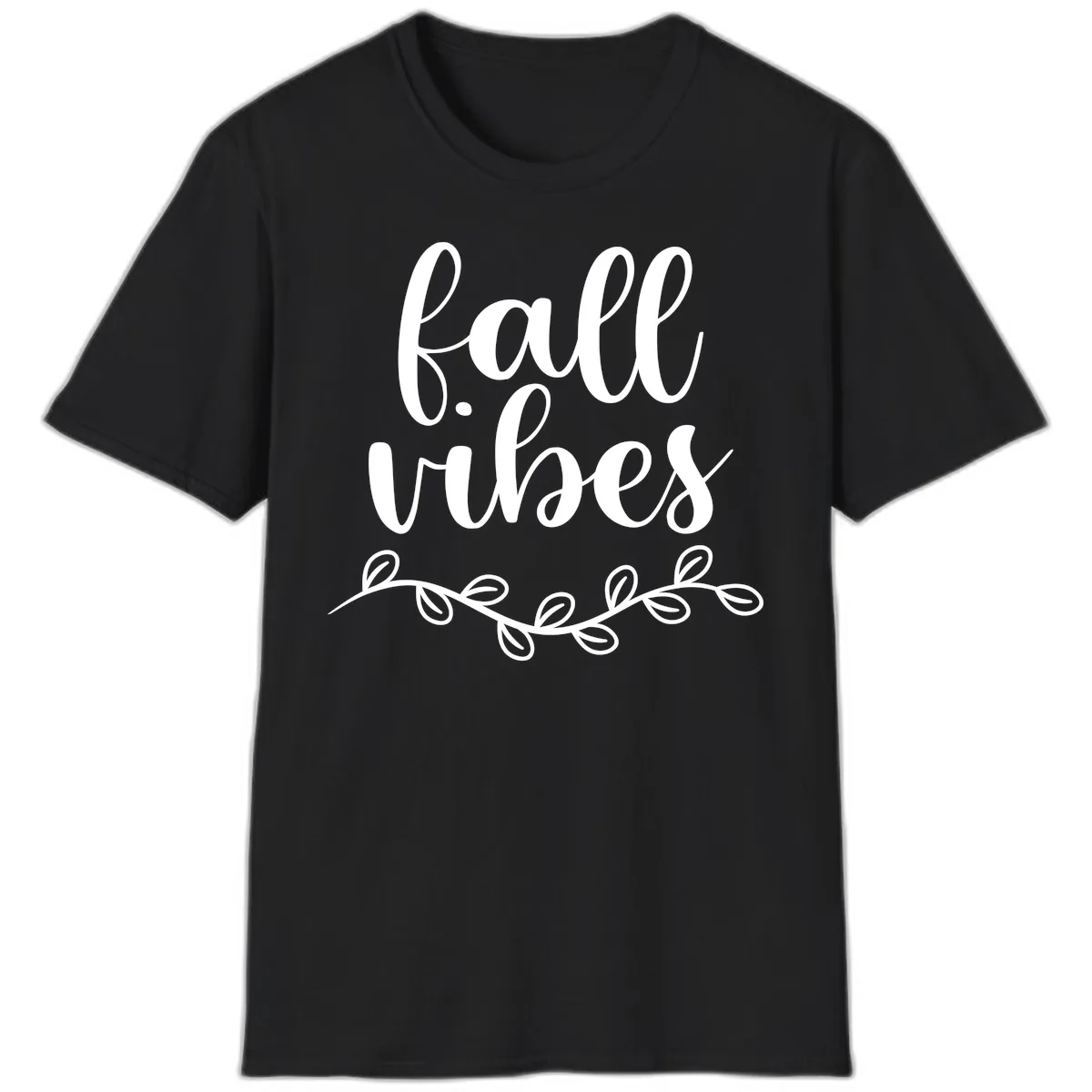 Fall Vibes Script Typography Design T-Shirt in Black
