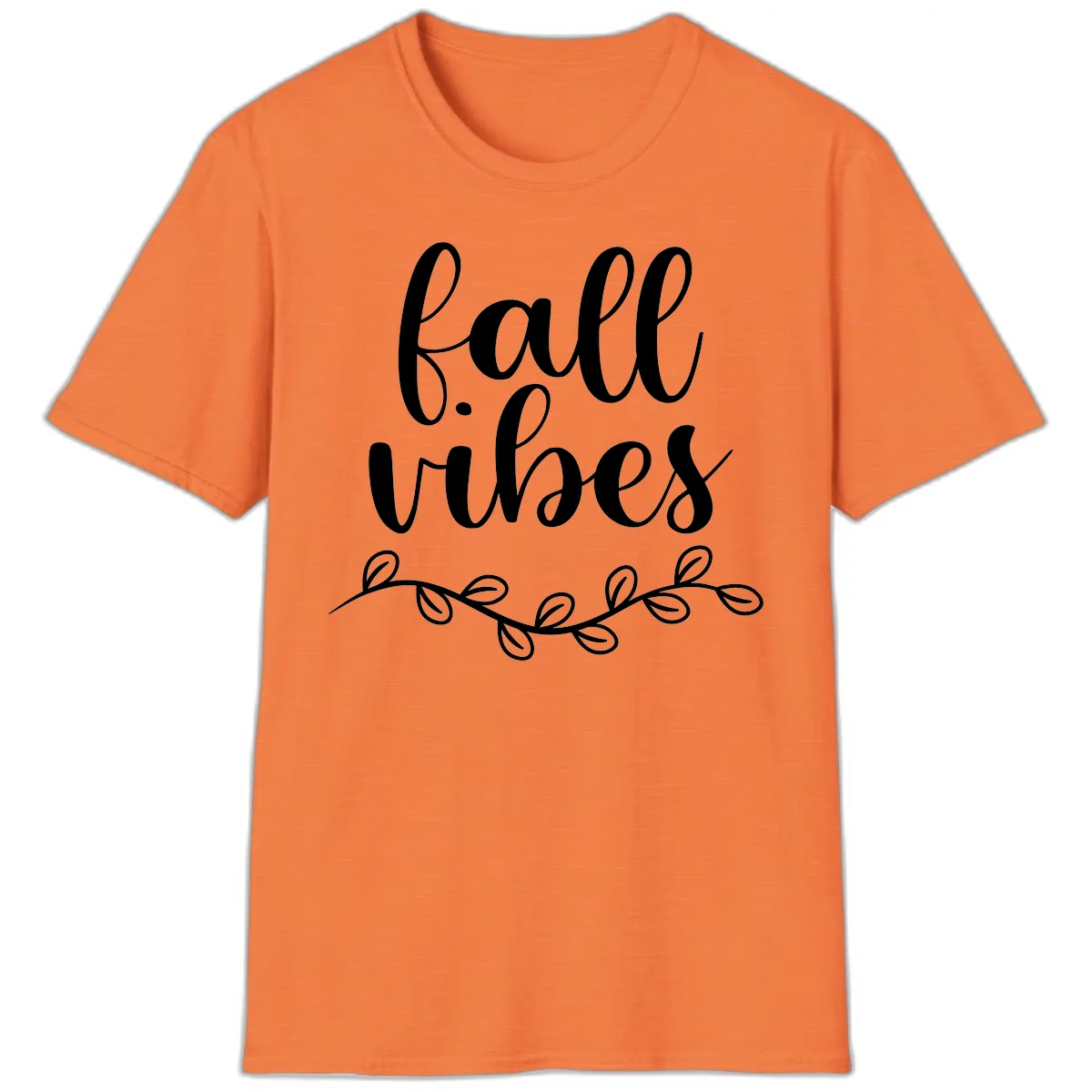 Fall Vibes Script Typography Design T-Shirt in Heather Orange