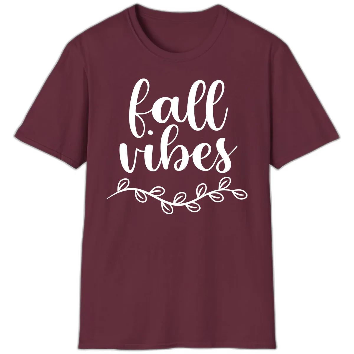 Fall Vibes Script Typography Design T-Shirt in Maroon