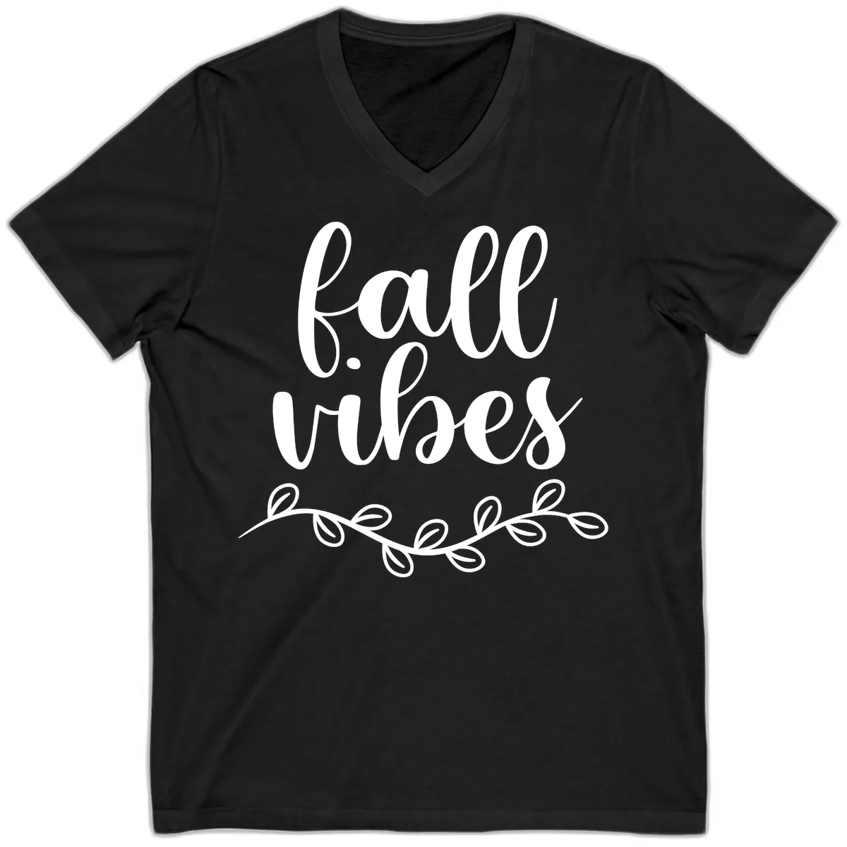 Fall Vibes Script Typography Design V-Neck in Black