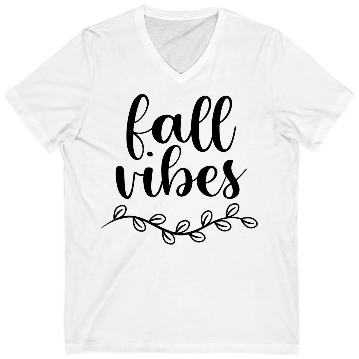 Fall Vibes Script Typography Design V-Neck in White