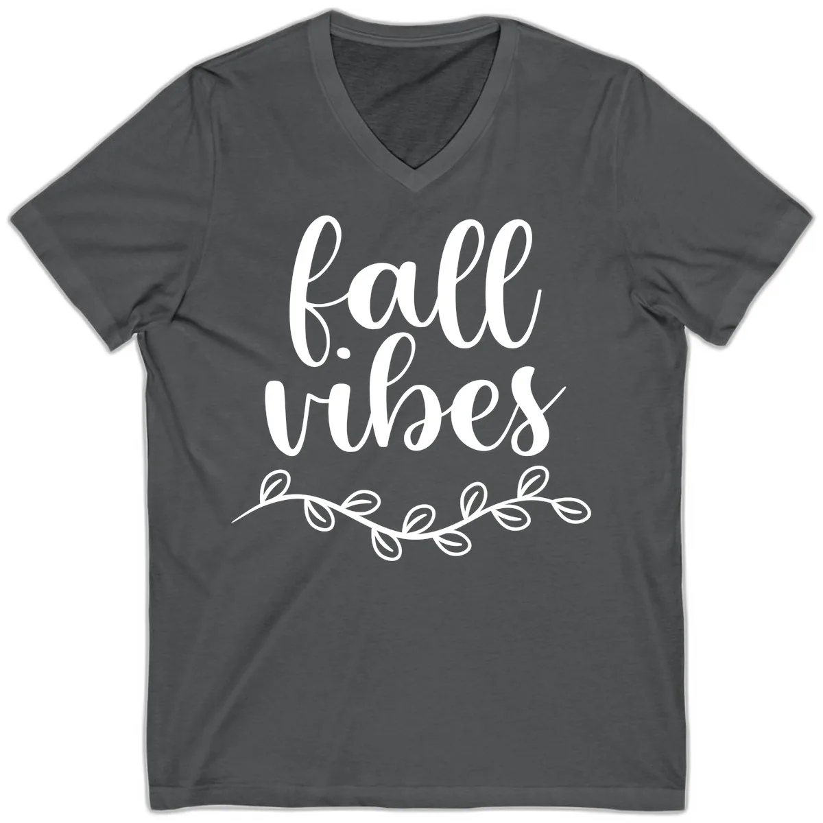 Fall Vibes Script Typography Design V-Neck in Asphalt