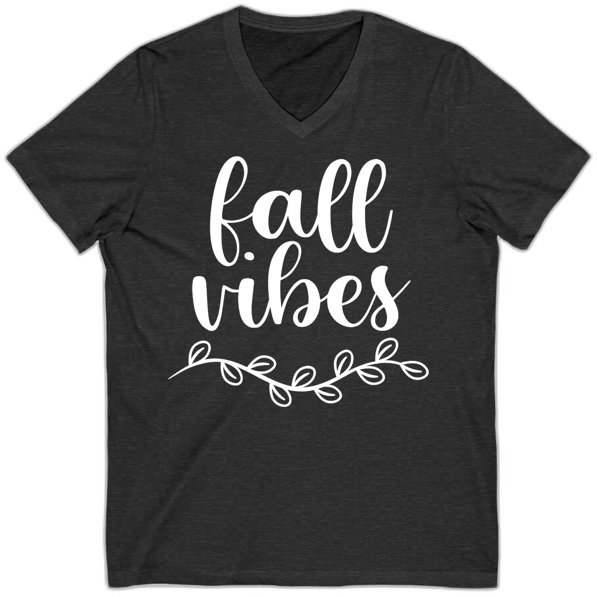Fall Vibes Script Typography Design V-Neck in Dark Grey Heather