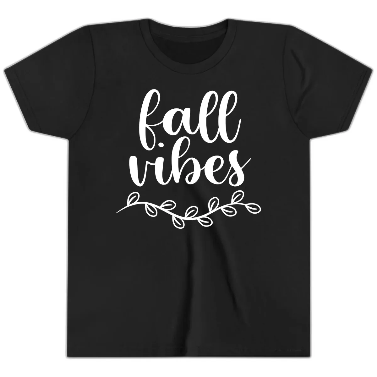 Fall Vibes Script Typography Design Youth T-Shirt in Black