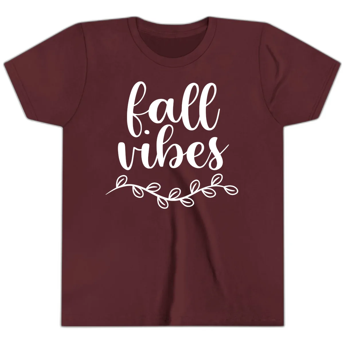 Fall Vibes Script Typography Design Youth T-Shirt in Maroon