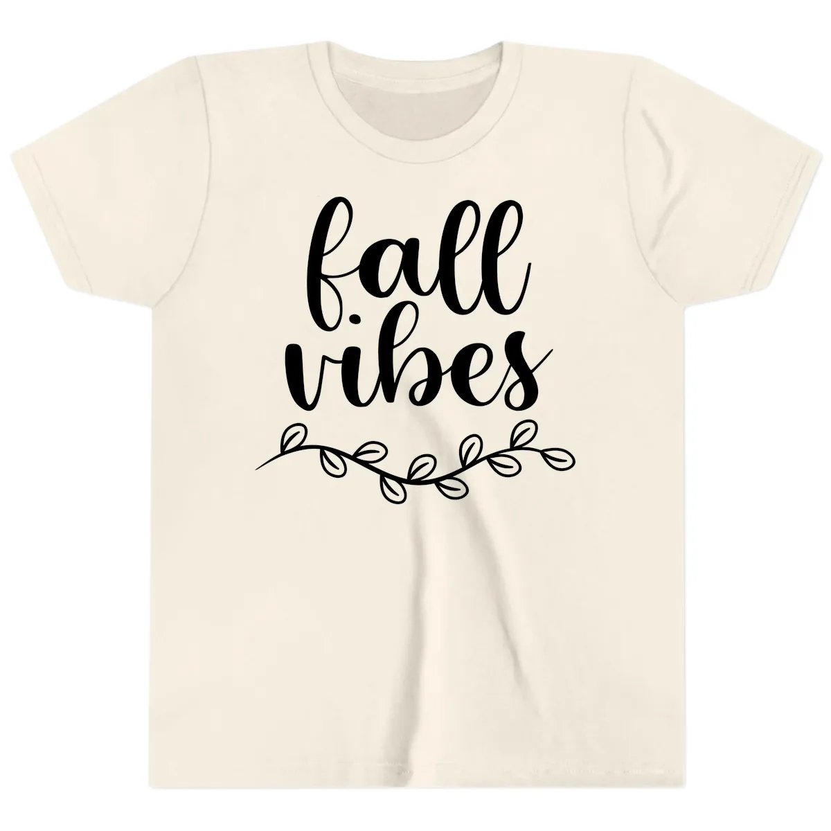 Fall Vibes Script Typography Design Youth T-Shirt in Natural