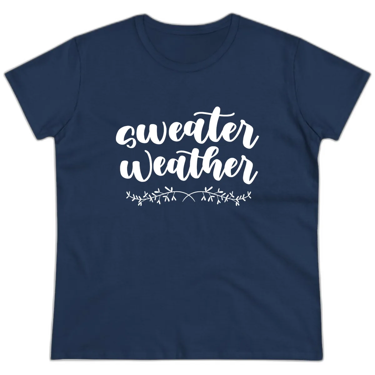 Sweater Weather Script Design Ladies Tee in Navy