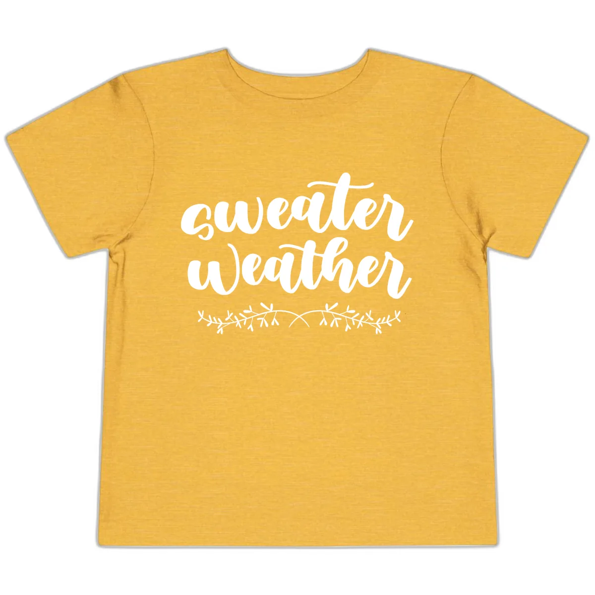 Sweater Weather Script Design Toddler T-Shirt in Heather Yellow Gold