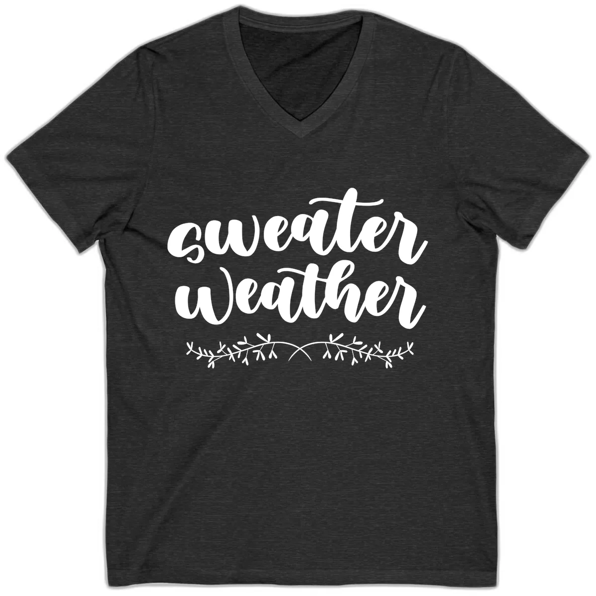 Sweater Weather Script Design V-Neck in Dark Grey Heather