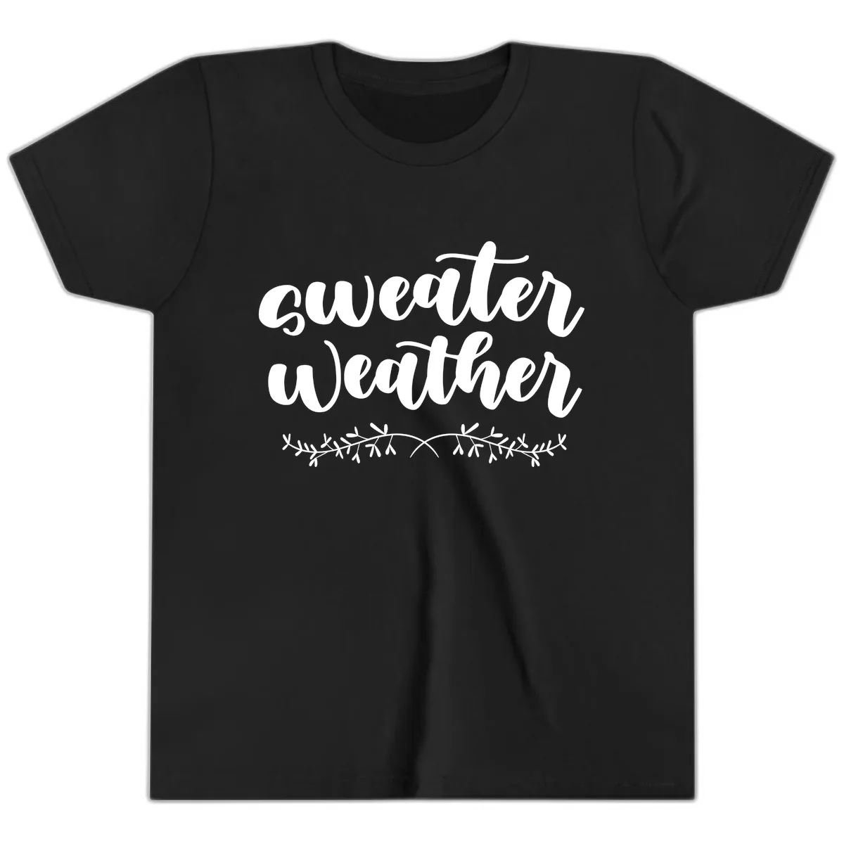 Sweater Weather Script Design Youth T-Shirt in Black