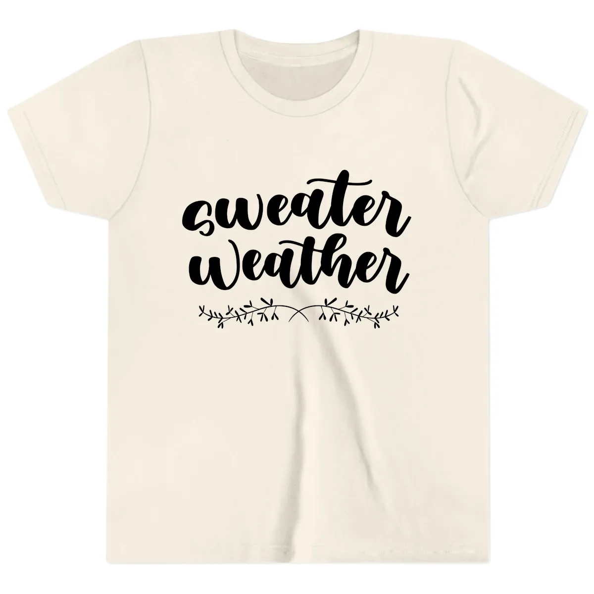 Sweater Weather Script Design Youth T-Shirt in Natural