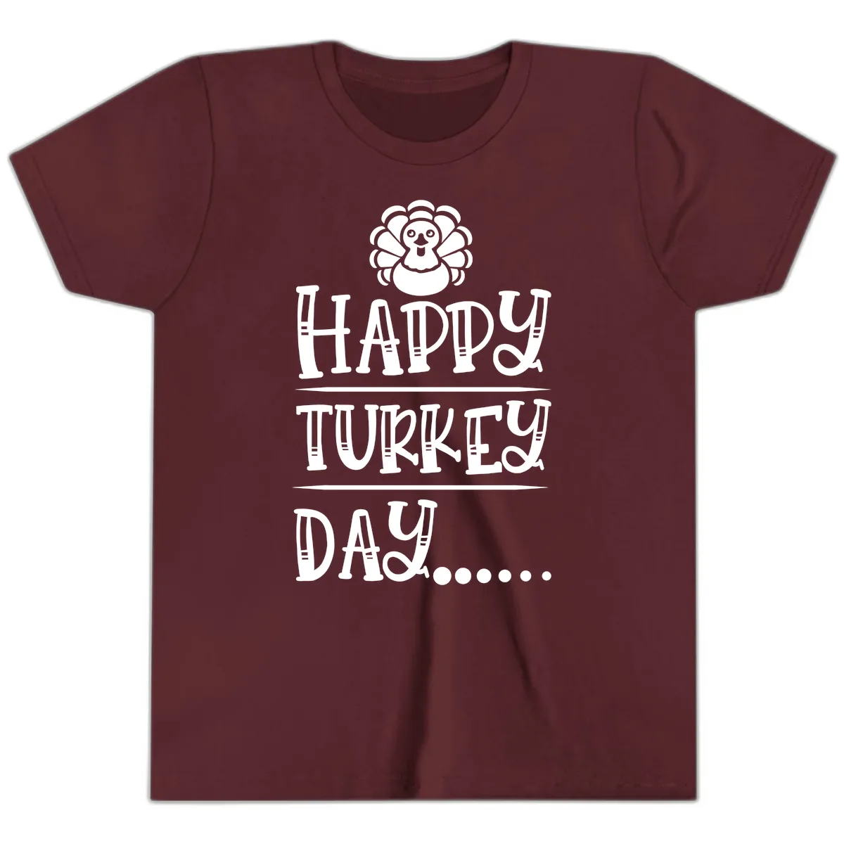 Happy Turkey Day Youth T-Shirt in Maroon