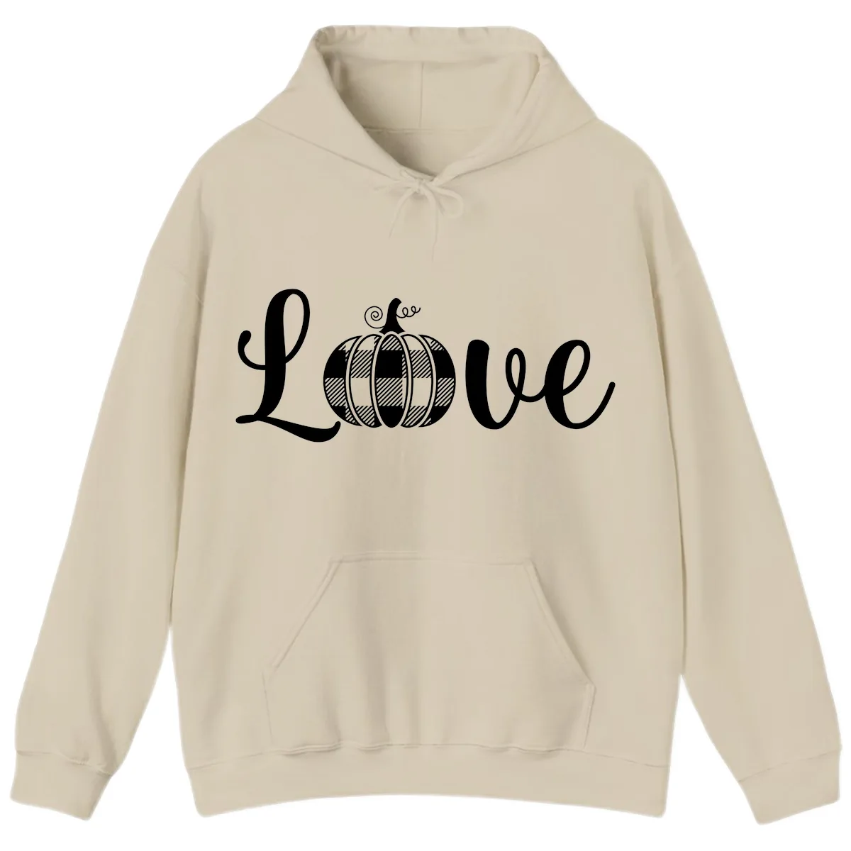 Buffalo Plaid Pumpkin Love Hoodie in Sand
