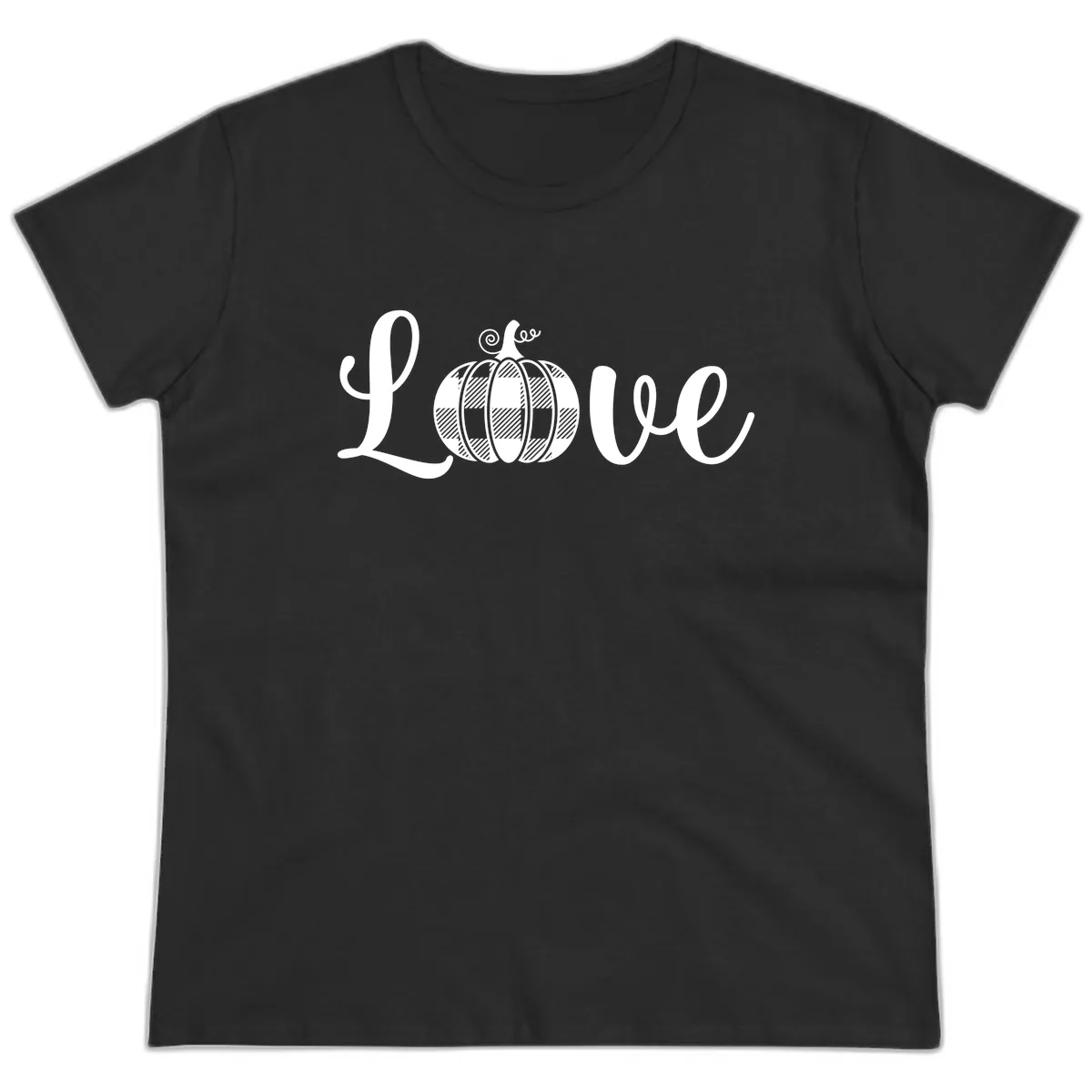 Buffalo Plaid Pumpkin Love Ladies Tee in Black