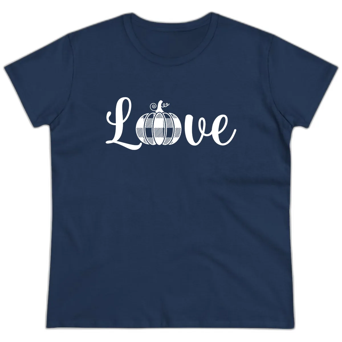 Buffalo Plaid Pumpkin Love Ladies Tee in Navy
