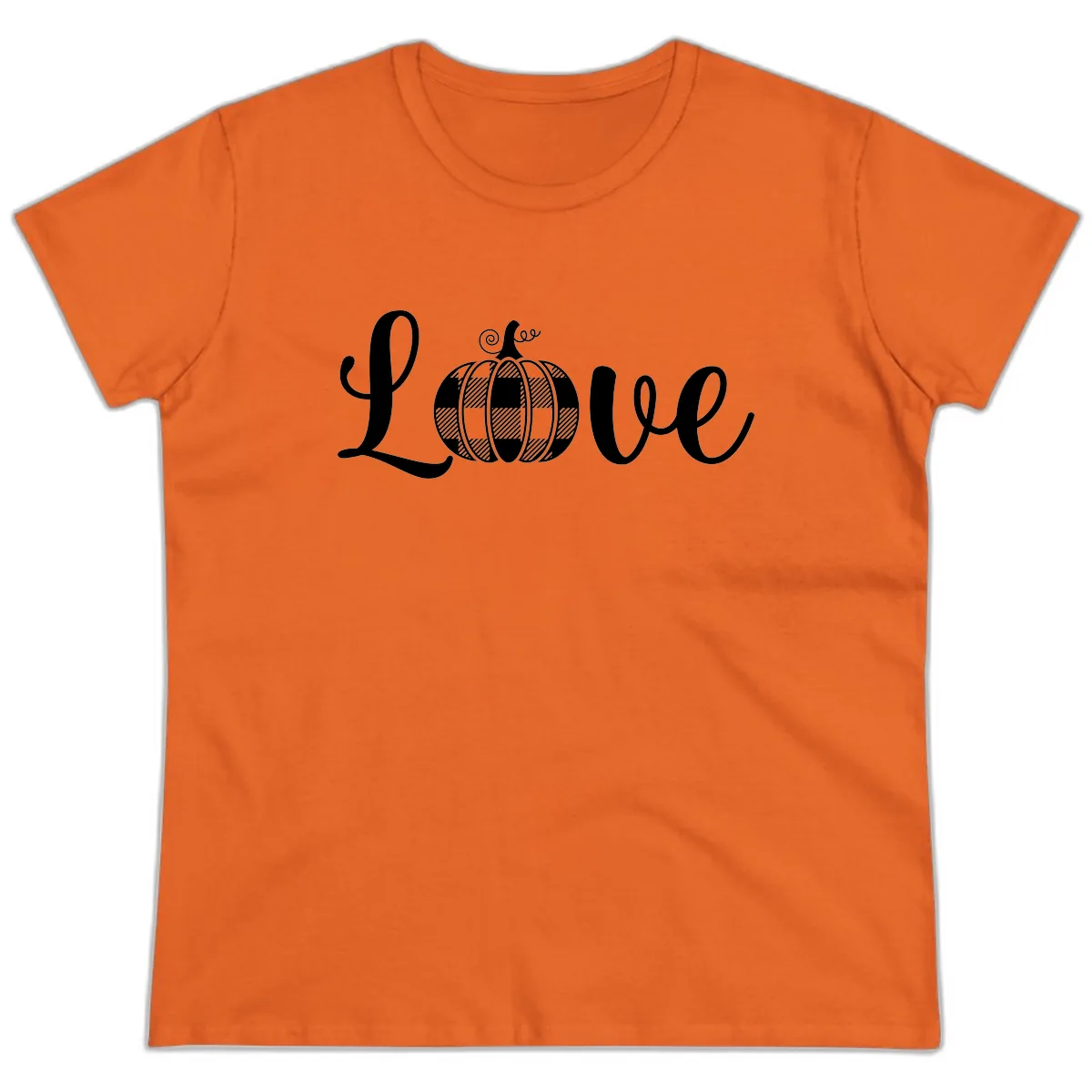 Buffalo Plaid Pumpkin Love Ladies Tee in Orange