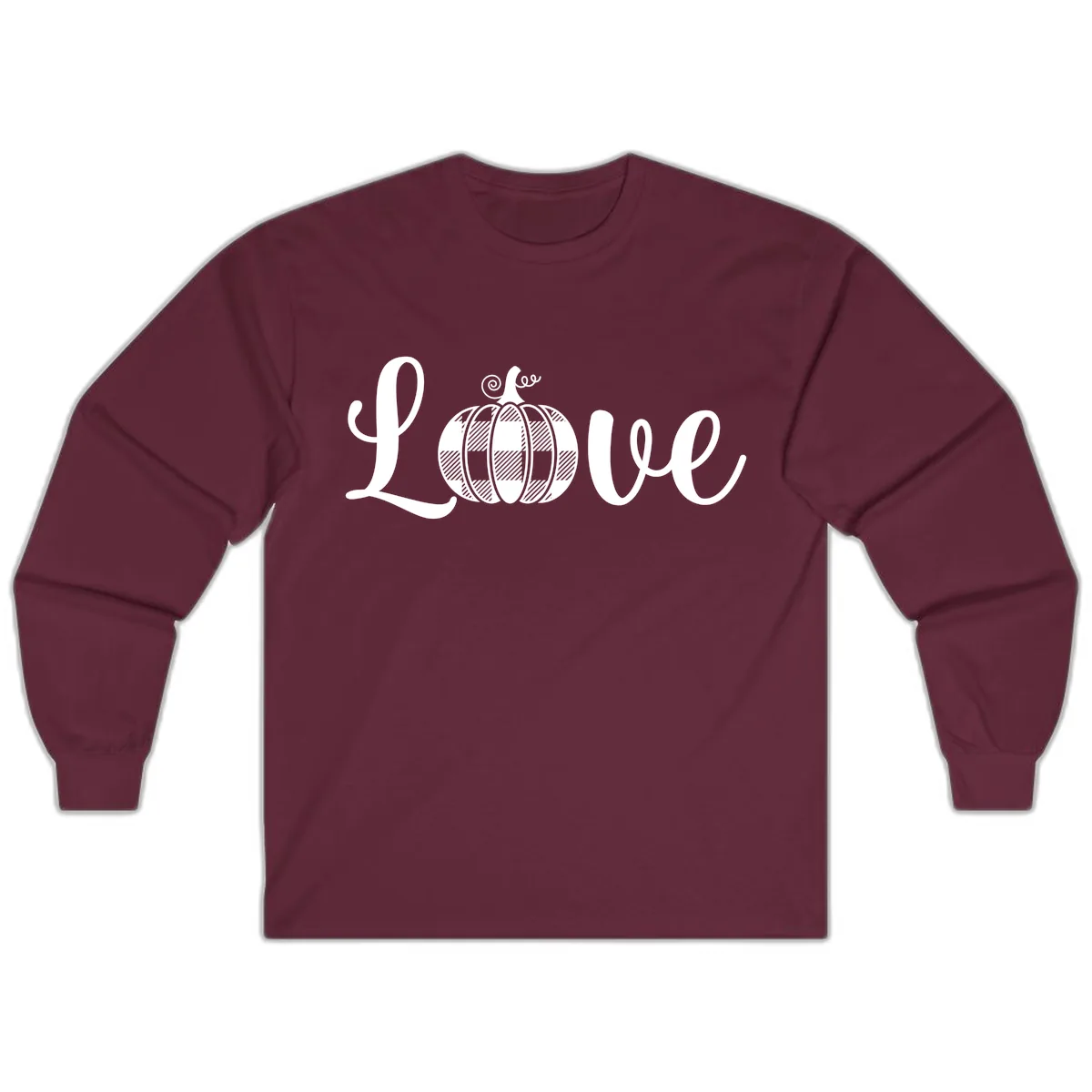 Buffalo Plaid Pumpkin Love Long Sleeve in Maroon