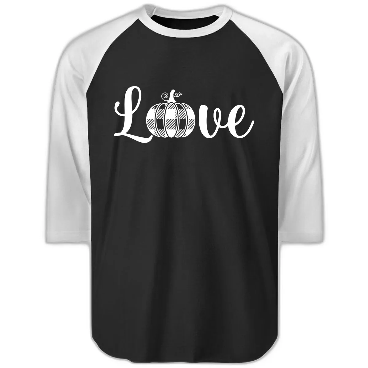 Buffalo Plaid Pumpkin Love Raglan 3/4 in Black White