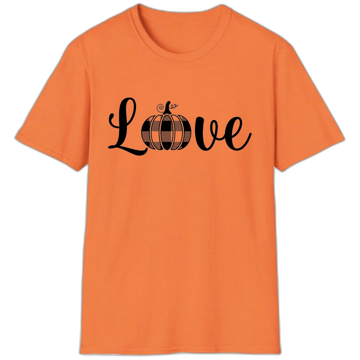 Buffalo Plaid Pumpkin Love T-Shirt in Heather Orange