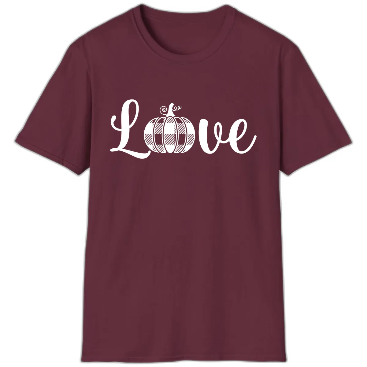 Buffalo Plaid Pumpkin Love T-Shirt in Maroon