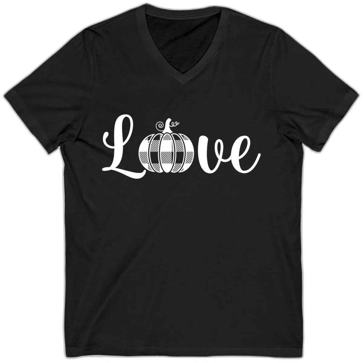 Buffalo Plaid Pumpkin Love V-Neck in Black