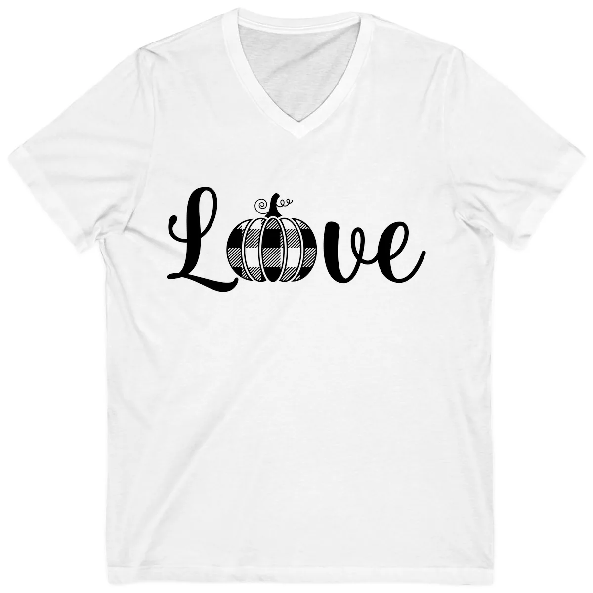 Buffalo Plaid Pumpkin Love V-Neck in White